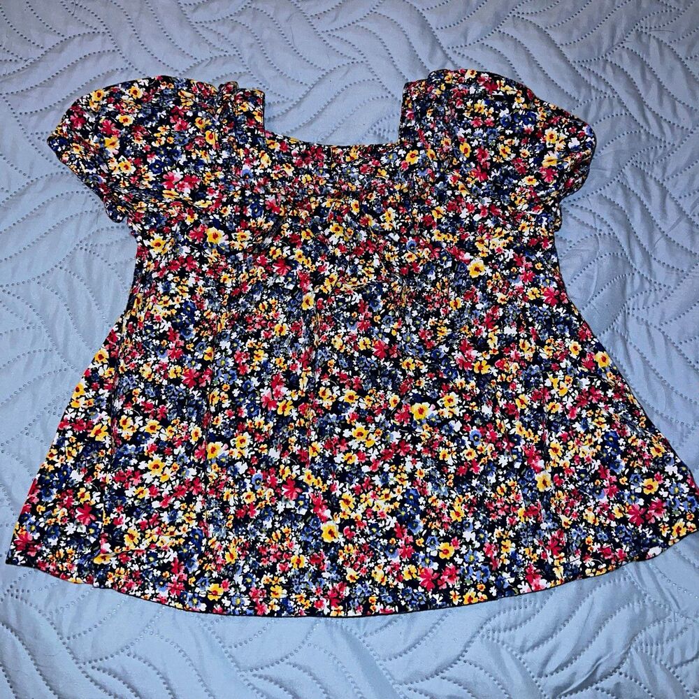 Old Navy Girls 2T Multicolor Floral Ruffle Short Sleeve Tunic Blouse